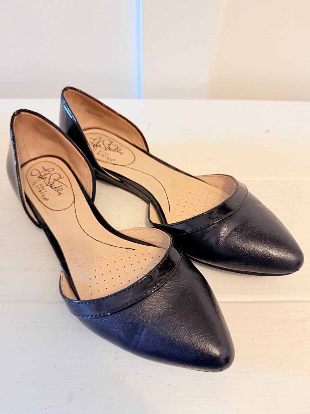 LifeStride Quintessa Black Pointed Toe D'Orsay Flats Size 6.5M Comfort Shoes
